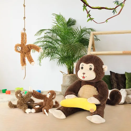 Vista 4 de MaoGoLan Mono gigante de peluche con bebés, juguete de peluche suave con plátano regalo para niños, niñas, niños, mamá y 3 bebés pequeños colgantes