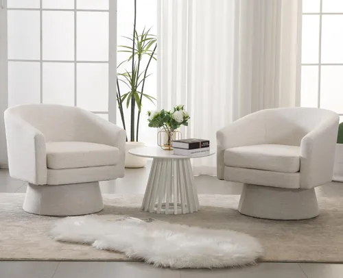 Vista 10 de Shunzhi Silla giratoria moderna, lino beige Sábanas beige
