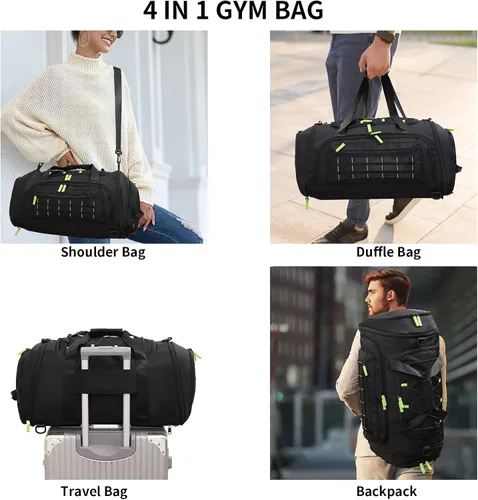 Vista 3 de Bolsa de gimnasio para hombres y mujeres, bolsa de viaje deportiva de 46 litros con compartimento para zapatos, bolsa de transporte expandible