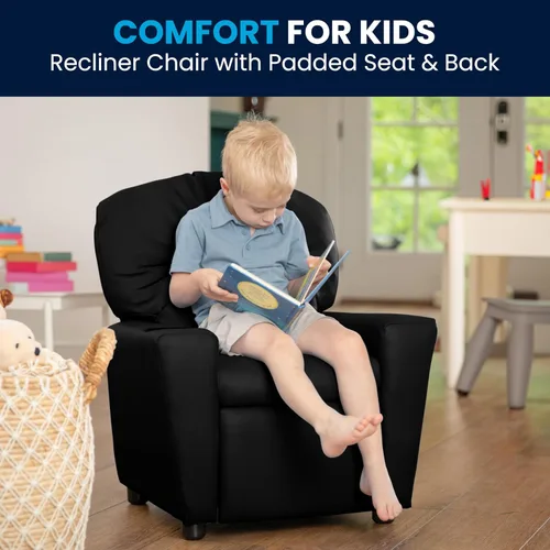 Vista 7 de Flash Furniture Chandler LeatherSoft - Silla reclinable para niños con portavasos y reclinable de seguridad, silla reclinable contemporánea