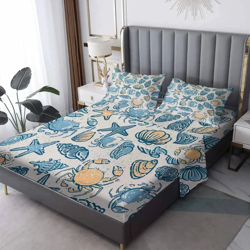 Vista 8 de Shark Sheets tamaño California King, sábanas para cama de mar, sábanas y fundas de almohada estampadas de 4 piezas, sábana bajera ajustable