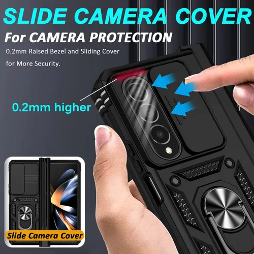 Vista 2 de Miimall Funda compatible con Samsung Z Fold 4 con protección de bisagra, soporte para bolígrafo, cubierta de cámara, soporte de anillo, soporte