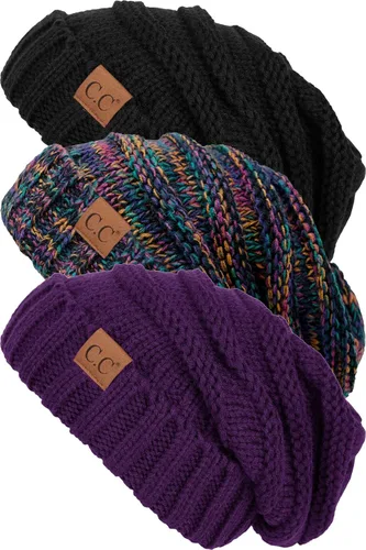 Vista 289 de Funky Junque Gorro de moda de punto trenzado de talla extragrande, grueso, abrigado, suave y holgado