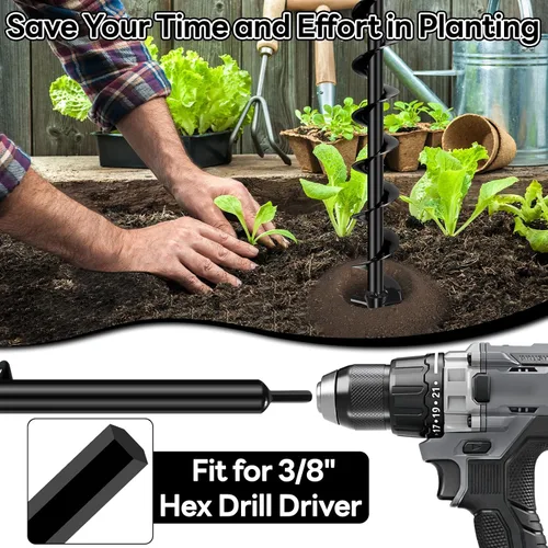 Vista 5 de Broca de Barrena Mejorada para Plantar, Barrena de Taladro de 3''x32'' para Cavar Hoyos, Cavadora de Hoyos para Postes de Servicio Pesado