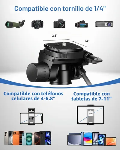 Vista 3 de JOILCAN - Trípode para teléfono y iPad de 67 pulgadas, trípode profesional para cámara Negro
