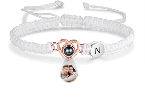 Vista 18 de Pulsera con inicial personalizada con imagen en el interior, cuerda de proyección de fotos personalizada para hombres y mujeres, regalo