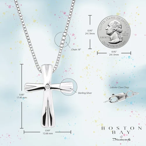Vista 3 de Boston Bay Diamonds Sterling Silver Diamond Cross Religious Pendant Necklace with 18" Chain