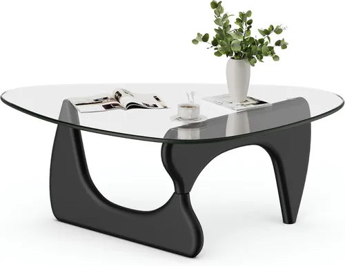 Vista 7 de Mesa de centro de cristal triangular moderna de mediados de siglo para sala de estar, mesa auxiliar minimalista para dormitorio, oficina y recepción