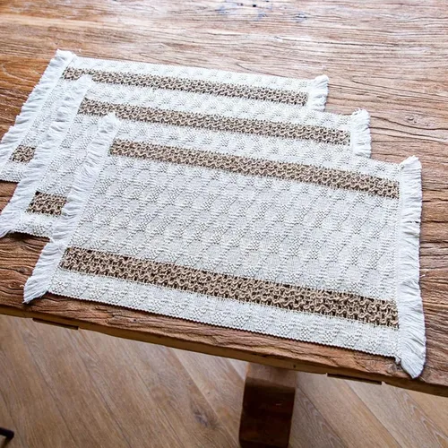 Vista 5 de Niviy Juego de 4 manteles individuales bohemios, 12x18 Pulgadas de arpillera de algodón natural y manteles de cocina tejidos para Acción de Gracias
