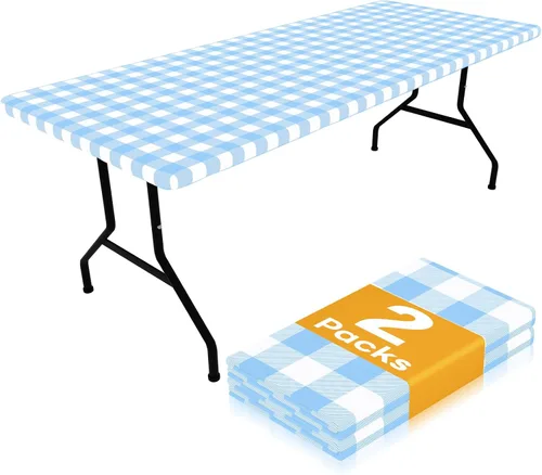 Vista 23 de Smiry Mantel de Mesa de Picnic Paquete de 2, Manteles Ajustables Elásticos Impermeables para Mesas Rectangulares de 18 x 72 pulgadas, Mantel