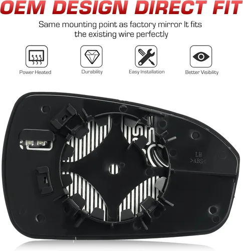 Vista 6 de Espejo calefactable para visión lateral izquierda del conductor para Ford Fusion 2013, 2014, 2015, 2016, 2017, 2018, 2019, 2020, reemplazo