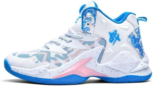Vista 3 de VAXAV Women's Men's High Top Basketball Shoes Blanco Azul