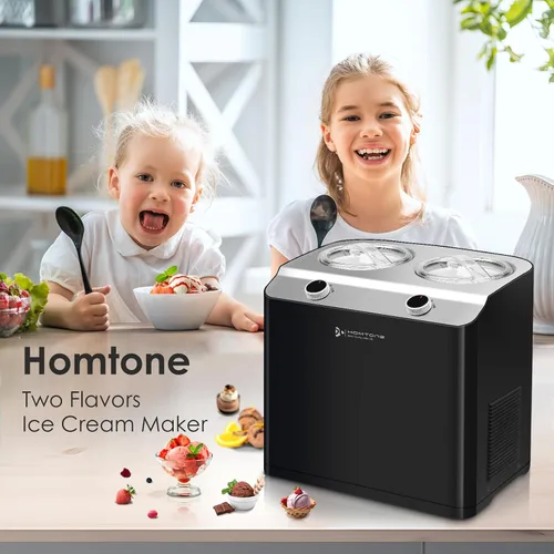 Vista 4 de Homtone Máquina de helados de 2 sabores, compresor automático de helados con 2 cuencos, 2.6 cuartos de galón (2 x 1.3 qt) de mayor capacidad
