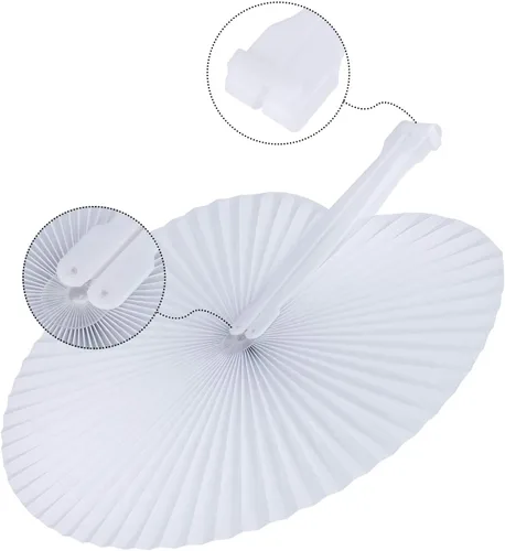 Vista 3 de Pangda Paquete de 24 abanicos plegables redondos surtidos de papel con mango de plástico para relleno de bolsas de fiesta de boda (negro, blanco)