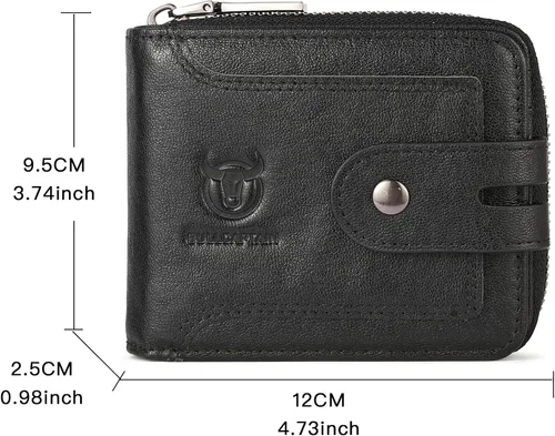 Vista 92 de LUKZIJAES Billetera de cuero genuino para hombre, con bloqueo RFID, delgada, plegable, bolsillo frontal, #3-Café, Vintage