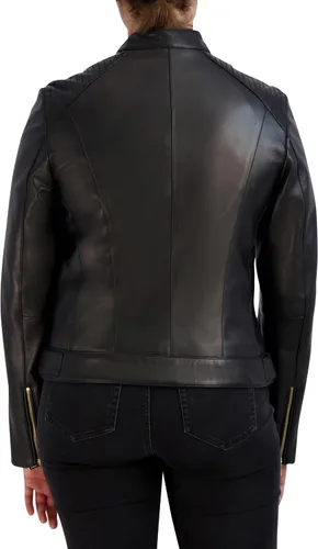 Vista 3 de Cole Haan Chaqueta de cuero Racer con paneles acolchados para mujer