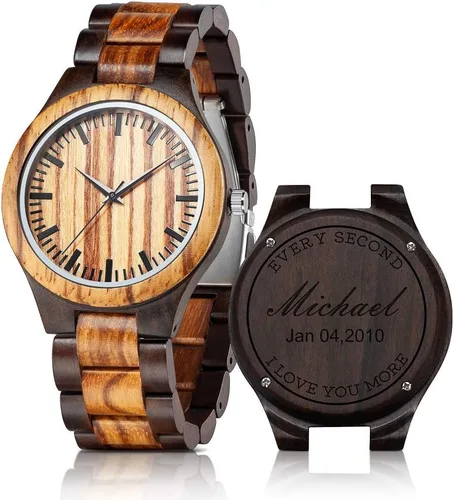Vista 14 de Relojes de madera grabados personalizados – Relojes de madera de cumpleaños o aniversario personalizados para hombres, marido, novio, papá, hijo