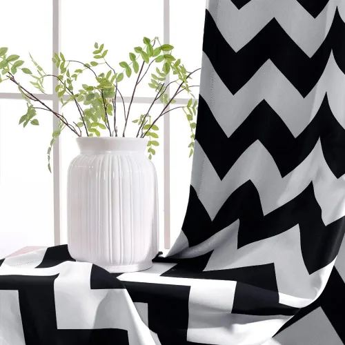 Vista 3 de Melodieux - Cortinas de chevron de moda para sala de estar y comedor, cortinas con ojales oscurecedores y parte superior para ventanas