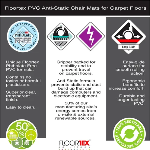 Vista 10 de Floortex Alfombrilla de vinilo antiestática para sillas de hasta 3/8" - 36" x 48