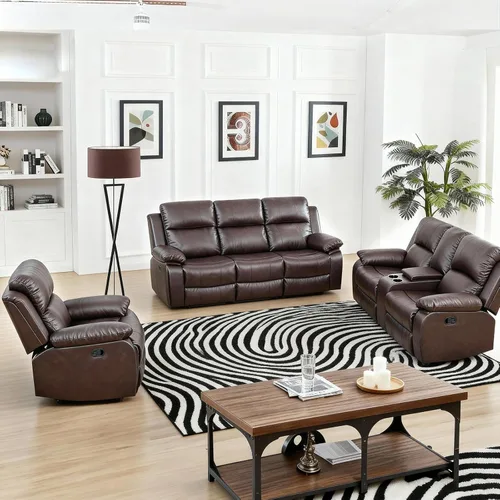 Vista 14 de Living Room Furniture Sets, Leather Recliner Sofa, Sectional Sofa Set with Convertible Table & Cup Holders, 3 Pieces Furniture for Living