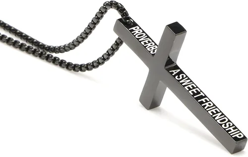 Vista 5 de Collar con dije de cruz cristiana para hombre de acero inoxidable chapado en oro o plata, o negro religioso y minimalista, para joyería de bautismo