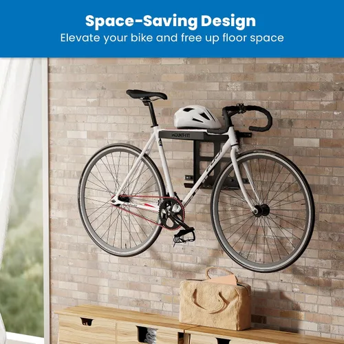 Vista 2 de Mount-It! Soporte de pared para bicicleta con estante y ganchos, soporte horizontal para interiores para garaje, hogar, ahorro de espacio, colgador