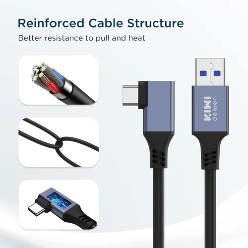 Vista 4 de KIWI design Cable de enlace de 20 pies compatible con Quest 21Pro y Pico 4, 3.0, accesorios de cable de enlace para auriculares de PC VR