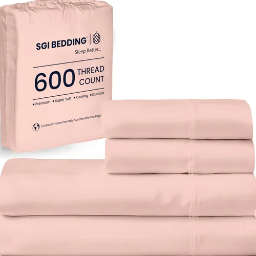 Vista 13 de SGI Bedding - Juego de sábanas de 600 hilos, 4 piezas, 100% de algodón egipcio, tamaño completo, juego de sábanas con bolsillo profundo de 38 cm