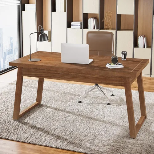 Vista 8 de Tribesigns Escritorio ejecutivo de oficina en casa: Escritorio de computadora de madera de 55 pulgadas con cajón, mesa de escritura moderna
