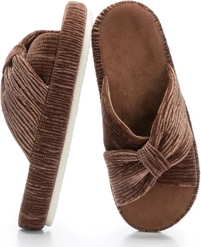 Vista 8 de Chantomoo - Pantuflas para mujer de espuma viscoelástica para la casa con cordón, lazo y tiras cruzadas, zapatos de cama cómodos y de moda
