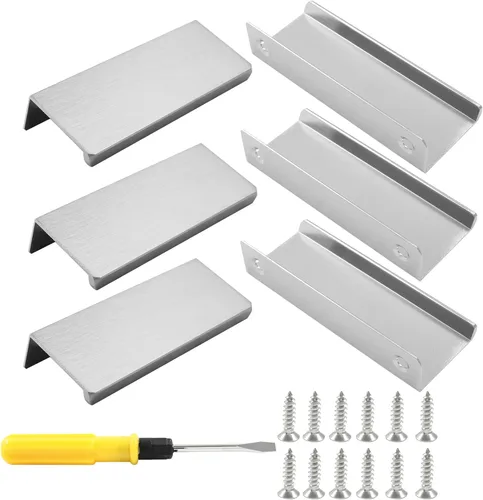 Vista 10 de Paquete de 6 tiradores ocultos modernos de aleación de aluminio dorado cepillado, 3.15 x 1.26 pulgadas, fáciles de instalar, estilo lujoso