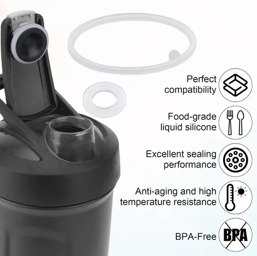 Vista 3 de Juego de 4 piezas de junta de tapa de repuesto para botella de licuadora, Strada Flip Shaker Cup Water Bottle Parts Accesorios con gancho, anillo