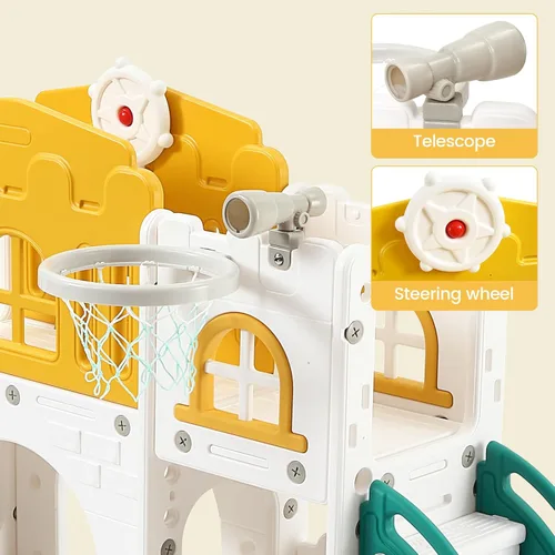 Vista 5 de GarveeLife Zona de juegos interior 8 en 1 para niños pequeños con tobogán juego de tobogán para bebés de 1 a 3 años, tobogán para niños incluye aro