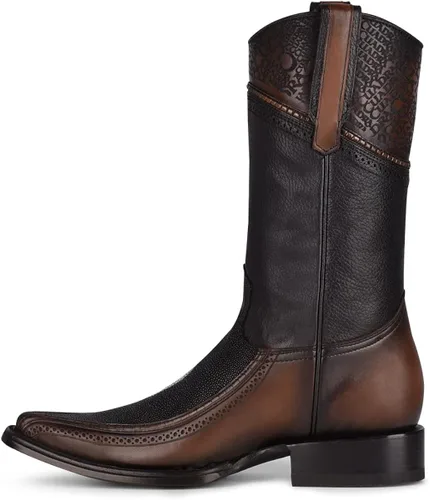 Vista 4 de Cuadra Botas vaqueras para hombre en cuero genuino Stingray negro, Negro