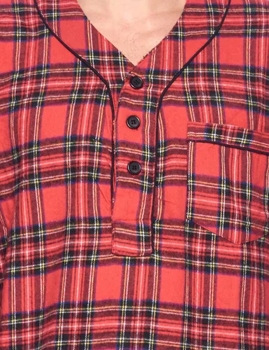 Vista 5 de Ashford Brooks - Camisa de dormir larga de franela con cuadros y cuello henley para hombre