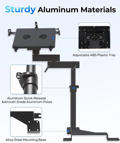 Vista 5 de Soporte para laptop de camión apto para Ford F150, F350, F250, F550, sin perforaciones, soporte para computadora portátil de hasta 17 pulgadas