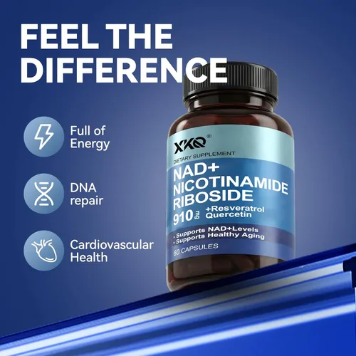 Vista 6 de XKQ Suplemento NAD+ de 910 mg, 60 porciones, toma 2 al día Ribosida de nicotinamida para un envejecimiento saludable, apoya la energía celular