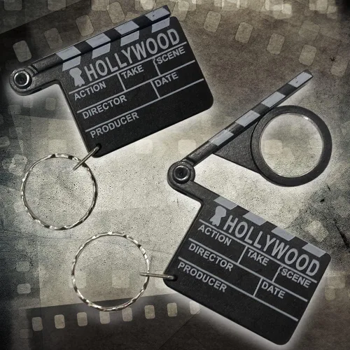 Vista 4 de ArtCreativity Hollywood Clapboard Llaveros, juego de 12, aplapper de elevación para revelar lupa, accesorios para llaves, mochila o libro