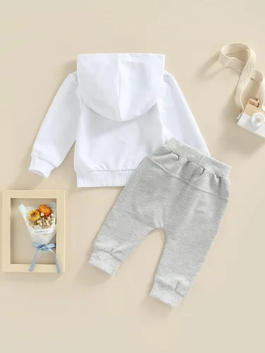 Vista 3 de VISGOGO Conjunto de ropa de otoño e invierno para bebé niño, sudadera de manga larga con estampado de letras + pantalones, 2 piezas