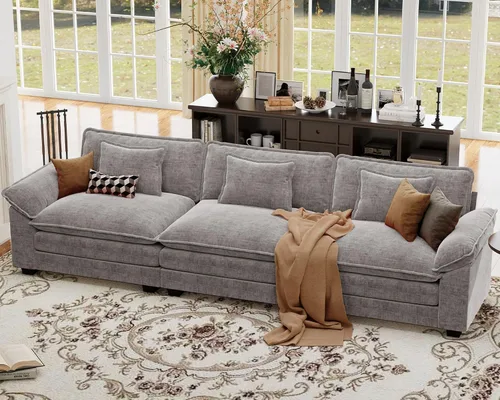 Vista 33 de Sofá modular de gran tamaño de 154 pulgadas, cómodo sofá en forma de U con 3 otomanas móviles, sofá moderno de felpilla de 7 plazas para sala