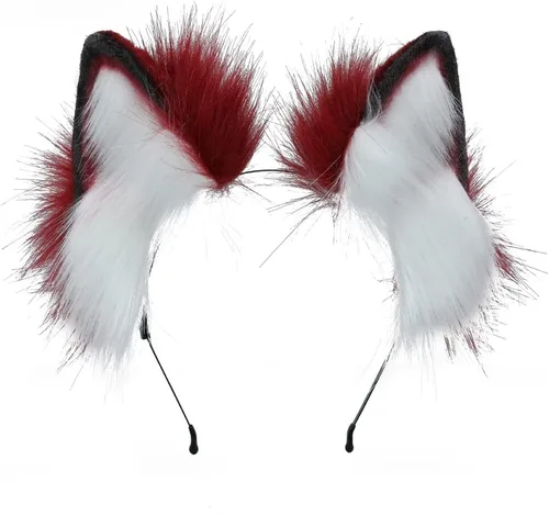Vista 9 de VIGVAN Orejas de zorro de lobo hechas a mano Animal Cosplay Cute Head Accesorios para Halloween (negro)