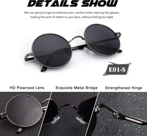 Vista 69 de CGID Gafas de sol unisex polarizadas redondas E01 Lennon
