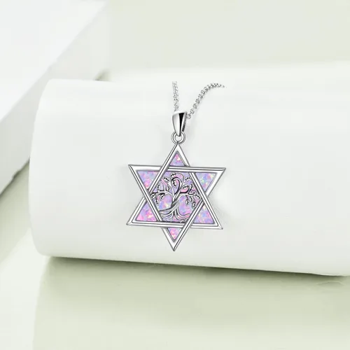 Vista 10 de YFN Collar de estrella de David de plata de ley, concha de abulón, árbol de la vida, joyería judía, regalos para mujeres y hombres