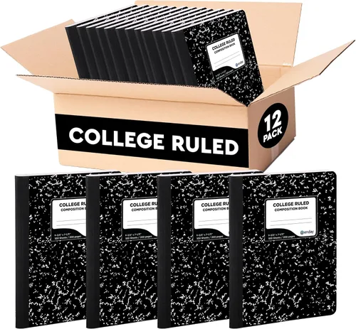 Vista 7 de Emraw cuaderno de composición con cubierta de estilo mármol de color blanco y negro, con 100 páginas de papel blanco con renglones angostos, 2
