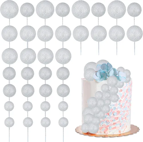 Vista 30 de 30 piezas de mini globo para decoración de tartas, bolas de espuma con purpurina, bolas de perlas de imitación, decoración para tartas, decoración