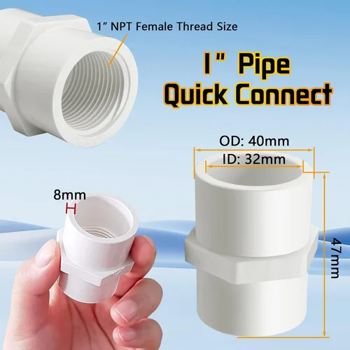 Vista 2 de 10 piezas de accesorios de tubería de PVC blanco, conector adaptador de rosca hembra NPT de 1 pulgada, acoplamiento roscado, enchufe x NPT hembra