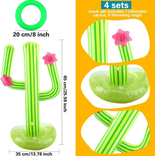 Vista 2 de 4 Set Inflatable Cactus Ring Toss Games Includes 4 Pcs 25 Inch Large Inflatable Cactus with 16 Pcs/ 20 Pcs Blow Up Ring Toss for Summer Pool Water