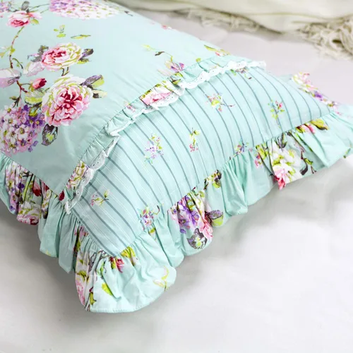 Vista 8 de FADFAY Fundas de almohada con volantes, hermosas fundas de almohada de granja, color azul (azul, tamaño estándar 19 x 29 pulgadas)
