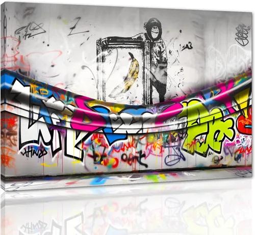 Vista 7 de Arte de pared de graffiti colorido póster impreso en lienzo creativo y moderno, pintura de graffiti de niña nunca te rindas, imágenes inspiradoras