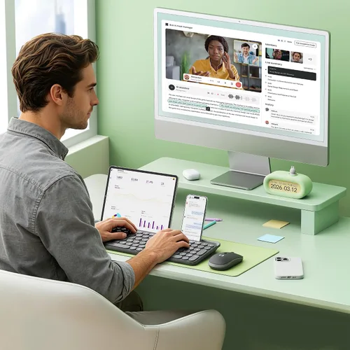 Vista 9 de seenda Teclado y mouse Bluetooth para iPad, CTU-301 conexión inalámbrica multidispositivo Bluetooth+teclado 2.4G Combo con soporte para tableta